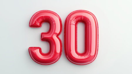 Bright and Glossy Red Number 30 Balloon Decoration on a Clean Background for Celebrations, Anniversaries, and Festive Occasions, Ideal for Photographyの素材