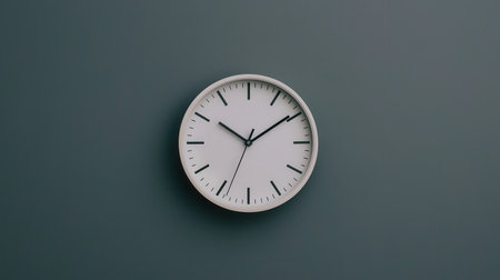 Modern Minimalistic Wall Clock on a Simple Background Indicating Time Management and Timeliness in an Aesthetic Settingの素材
