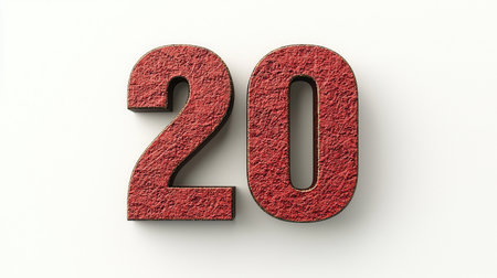 Bold Red Number 20 on a Clean White Background for Creative Projects, Marketing, and Design Use in Modern Aesthetic Themes and Visual Mediaの素材