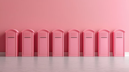 Pink Mailboxes in a Row Against a Soft Pink Background for a Playful and Whimsical Decor Theme in Modern Interior Spacesの素材