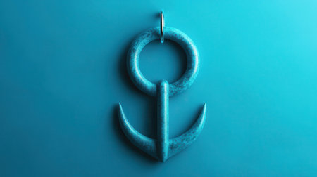 Blue Anchor Symbol on Turquoise Background, Minimalist Design, Artistic Representation of Nautical Theme, Calm and Serene Atmosphere, Perfect for Marine Conceptsの素材
