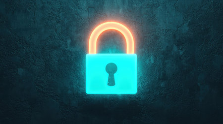 Neon Light Illustration of a Secure Padlock Symbolizing Safety and Protection in Digital or Physical Spaces, Perfect for Tech or Security Themesの素材