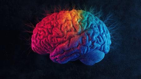Colorful Brain Illustration with Vibrant Neural Pathways and Abstract Background for Creative, Scientific, and Psychological Themesの素材