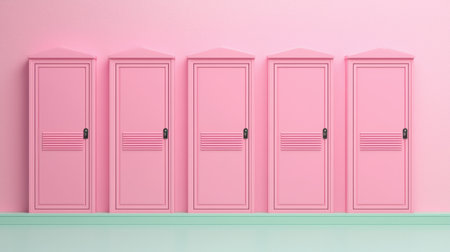 Stylish Pink Lockers Row Against Soft Pink Wall for Modern Interior Design and Decorative Elements in Creative Spaces and Trendy Environmentsの素材