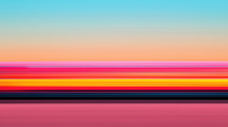 Vibrant Horizontal Stripes of Colorful Gradient in a Soft Sunset Sky with Gentle Pastel Shades and Bold Hues Blending Seamlessly Togetherの素材