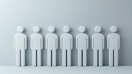 Minimalist Arrangement of White Human Figures on a Gray Background for Conceptual Use in Business, Teamwork, Diversity, and Collaboration Themesの素材