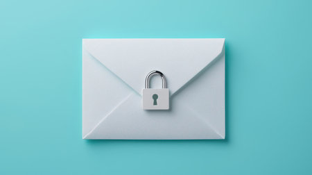 Secure Envelope with Lock on Turquoise Background, Symbolizing Privacy, Confidentiality, and Protection of Sensitive Information for Modern Communicationの素材