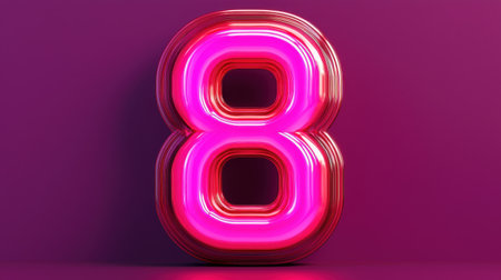 Bright Pink Neon Number Eight Sign Illuminates Against a Vibrant Purple Background Creating a Bold and Eye-Catching Visual Appeal for Art and Design Projectsの素材