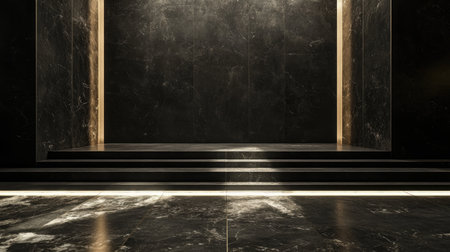 Elegant Black Marble Background with Illuminated Golden Accents and Subtle Lighting for Modern Design Applications and Minimalistic Aesthetic Projectsの素材