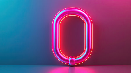 A vibrant neon letter "O" illuminated against a gradient background, showcasing a modern and stylish design.の素材