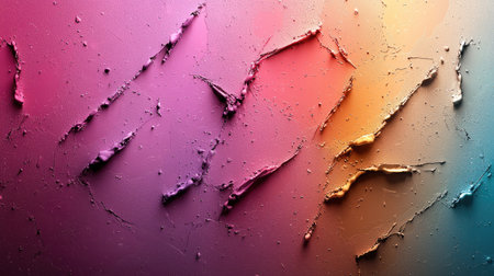 A vibrant, abstract depiction of textured paint peeling away, revealing a blend of colors including pink, orange, and blue, creating a striking visual effect.の素材