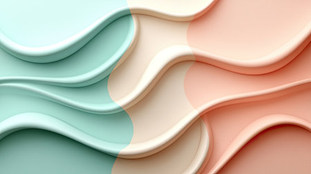A textured, wavy abstract design featuring soft hues of mint green, beige, and peach, creating a visually appealing layered effect.の素材