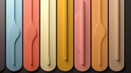 A close-up view of colorful, textured items arranged symmetrically, showcasing a blend of soft colors and various surface patterns.の素材