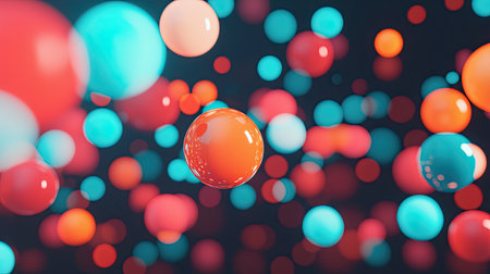 A vibrant, abstract image featuring colorful spheres in blue, red, and pink hues, set against a dark background, creating a dynamic and playful atmosphere.の素材