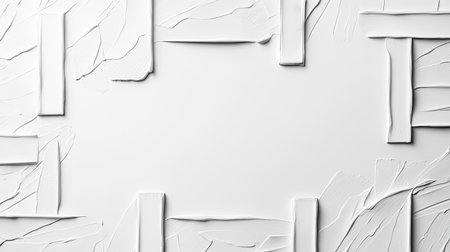A minimalist composition featuring white textured paper strips arranged in a rectangular frame on a flat surface.の素材