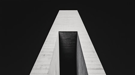 A stark, minimalist architectural structure with a vertical orientation, set against a dark backdrop, showcasing abstract lines and geometric forms.の素材