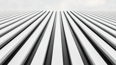 A minimalist image showcasing parallel lines extending towards the horizon, creating a sense of depth and perspective against a soft, cloudy sky.の素材