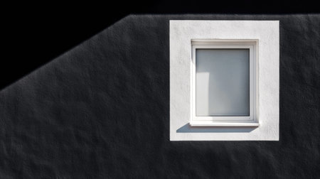 A minimalist window set against a dark wall, showcasing a modern architectural design with contrasting colors and clean lines.の素材
