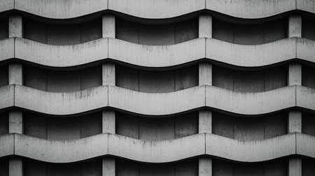 A textured concrete wall with wave-like patterns, showcasing a modern architectural design and minimalist aesthetic.の素材