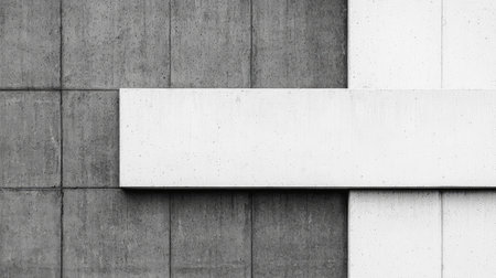 A minimalist architectural design featuring contrasting textures of concrete and a prominent white cross shape.の素材
