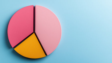 A colorful pie chart featuring pink and yellow segments against a light blue background, illustrating data visualization concepts.の素材