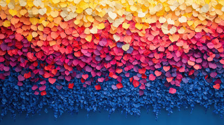 A vibrant gradient of colored petals creates a striking visual effect, blending from yellow to orange, red, and deep blue.の素材