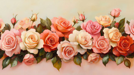 A vibrant display of assorted roses in various colors, showcasing their beauty and elegance against a soft background.の素材