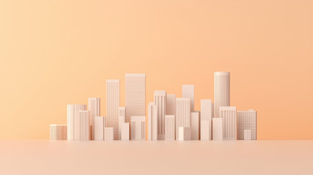 A minimalist city skyline with white buildings against a soft orange background, creating a modern and serene aesthetic.の素材