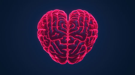 A vibrant illustration blending a brain and heart, symbolizing the connection between intellect and emotion.の素材