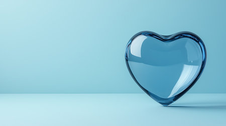 A translucent blue heart-shaped object rests on a light blue surface, creating a serene and minimalist aesthetic.の素材