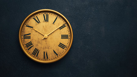 A vintage clock with Roman numerals against a dark background, highlighting its classic design and intricate details.の素材