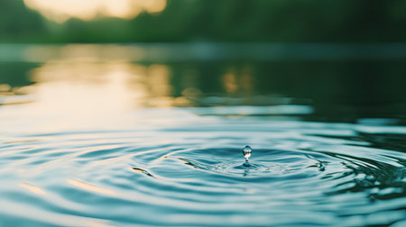A serene close-up of water ripples, showcasing the beauty of nature and tranquility during golden hour.の素材