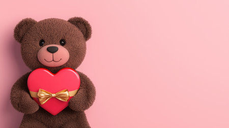 A cute teddy bear holding a red heart, perfect for expressing love and affection on Valentine's Day or for special occasions.の素材