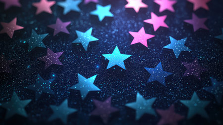 Colorful Stars in a Deep Space Background with Sparkling Glitter Effect, Perfect for Fantasy or Night Sky Themesの素材