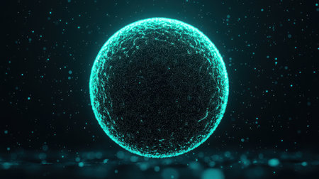 Futuristic Glowing Sphere with Particle Effects and Dark Background for Technology and Science Conceptsの素材