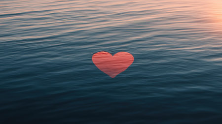 Gentle ripples of water at sunset with a heart shape overlay, symbolizing love, tranquility, and connection with nature's beauty and serene moments.の素材