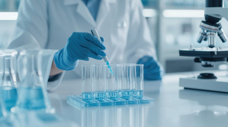 Laboratory Research with Test Tubes and Pipette in Scientific Experimentation Setting for Medical or Educational Purposesの素材