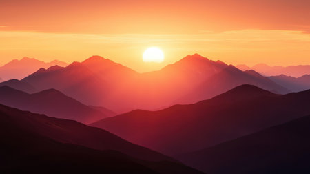 Stunning Sunset Over Majestic Mountains with Layers of Rich Colors and Soft Light in the Skyの素材
