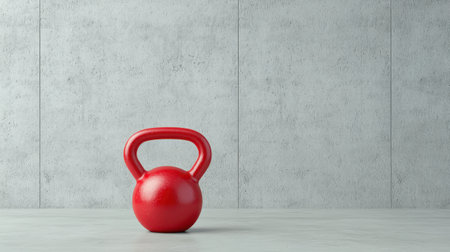 Red kettlebell on a minimalist concrete background suitable for fitness and workout themesの素材