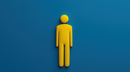 Yellow Figurine on Blue Background Representing Minimalist Human Form in Modern Designの素材