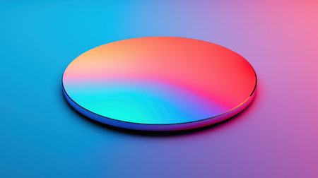 Abstract round surface with vibrant gradient colors of blue pink and orange showcasing modern contemporary aestheticの素材