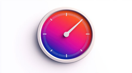 Vibrant Gradient Clock Icon Displaying Time with Colorful Design Elements on White Background for Modern Digital Interfaces and Creative Projectsの素材