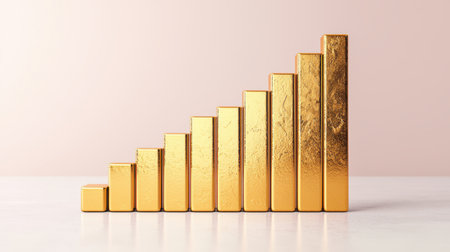 Golden Bar Graph Representing Growth and Success in Business with a Soft Background Ideal for Financial or Corporate Useの素材