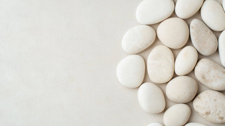 White Smooth Pebbles on Light Background Creating a Serene and Minimalist Aesthetic for Artistic and Natural Themes in Modern Decor and Designの素材