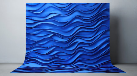 Abstract blue wave texture background with fluid shapes and curves that create a sense of movement and depth suitable for versatile design applicationsの素材