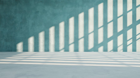Abstract background with teal wall and dynamic shadows creating a striking visual effect for design, architecture, or artistic projectsの素材