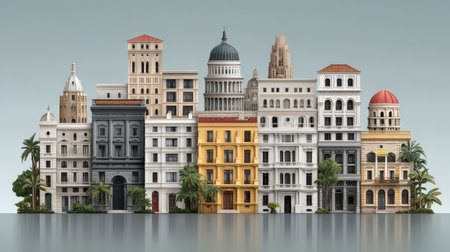 Colorful Architectural Facade Collection Featuring Various Styles, Textures, and Details in a Modern Urban Setting for Creative Projectsの素材