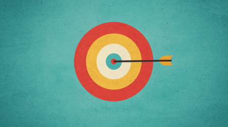 Colorful Target with Arrow Hitting Center for Concept of Focus, Achievement, Success, and Goal Setting on Vintage Backgroundの素材