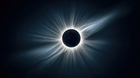 Breathtaking Solar Eclipse with Radiant Corona and Visible Solar Flares in a Darkened Sky Full of Mystery and Wonderの素材
