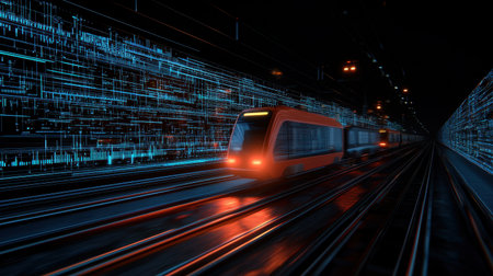 High-tech urban transport system schematic vibrant colors and patterns dynamic feel soft ambient light angled perspectiveの素材